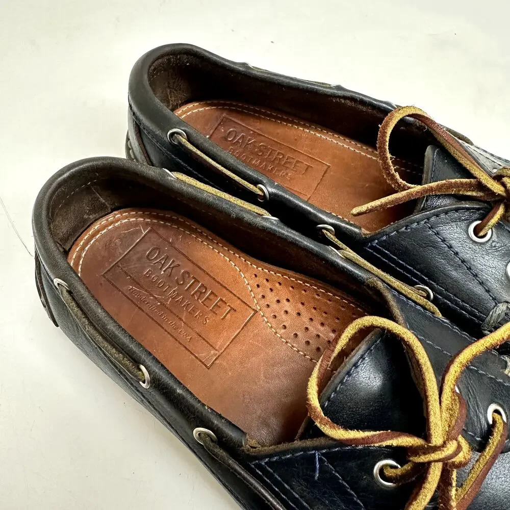 VERY GOOD Oak Street Bootmakers Boat Shoe Navy Chromexcel Leather Men's Size 9